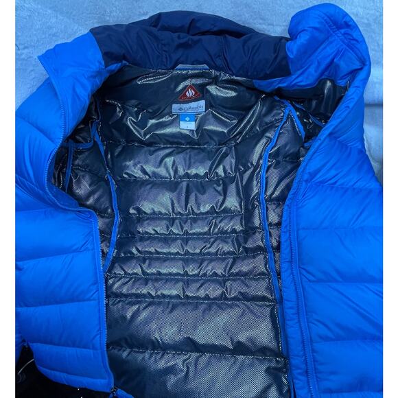 COLUMBIA Omni-Heat Down Jacket Sz Small Ski Coat Water Resistant Hooded Blue - Picture 7 of 11